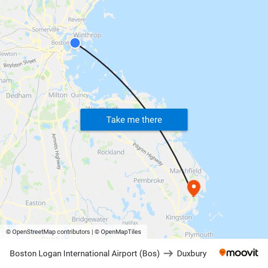 Boston Logan International Airport (Bos) to Duxbury map