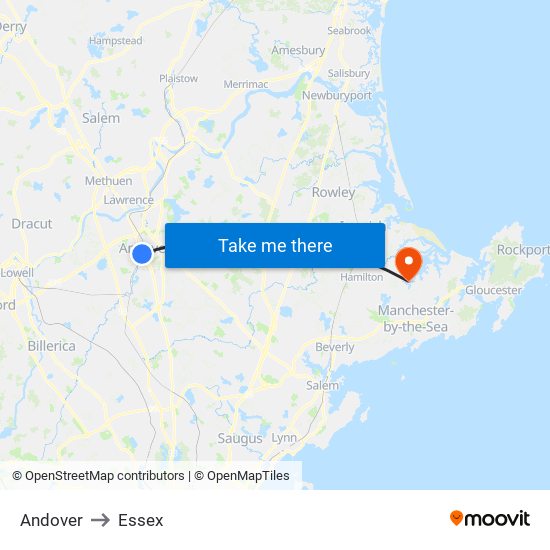 Andover to Essex map