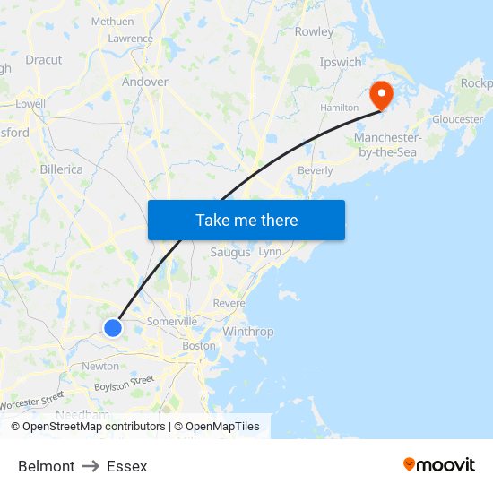 Belmont to Essex map
