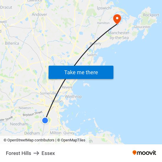 Forest Hills to Essex map