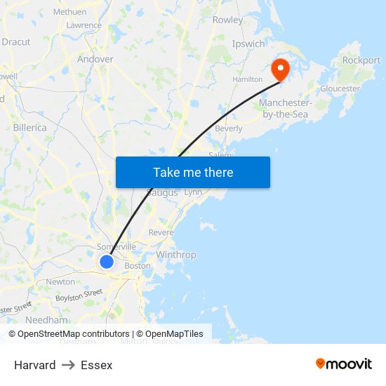 Harvard to Essex map