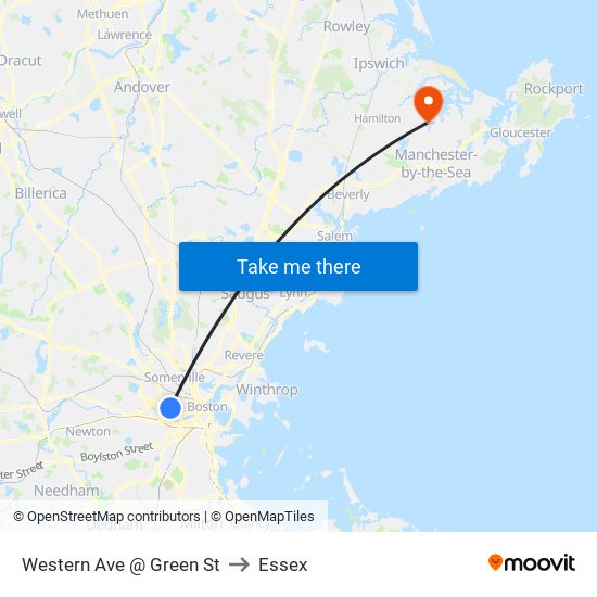 Western Ave @ Green St to Essex map