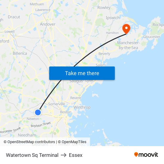 Watertown Sq Terminal to Essex map