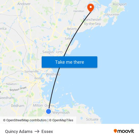 Quincy Adams to Essex map