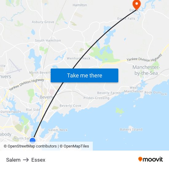 Salem to Essex map