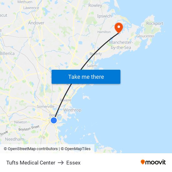 Tufts Medical Center to Essex map