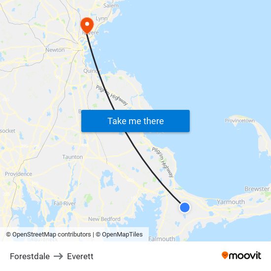 Forestdale to Everett map