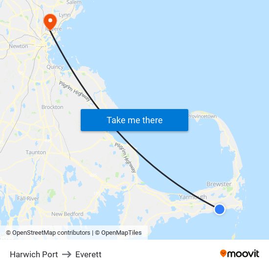 Harwich Port to Everett map