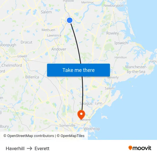 Haverhill to Everett map