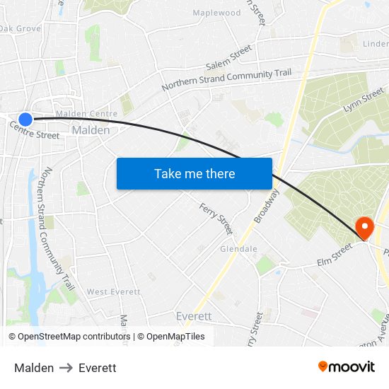 Malden to Everett map