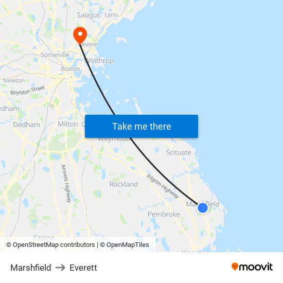 Marshfield to Everett map