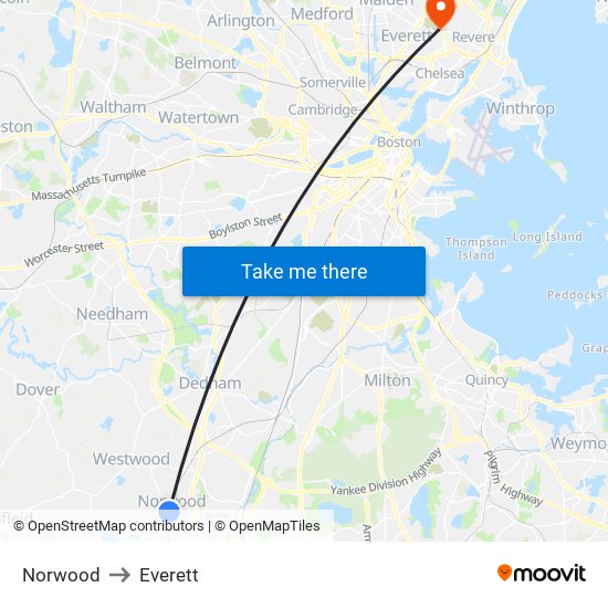 Norwood to Everett map