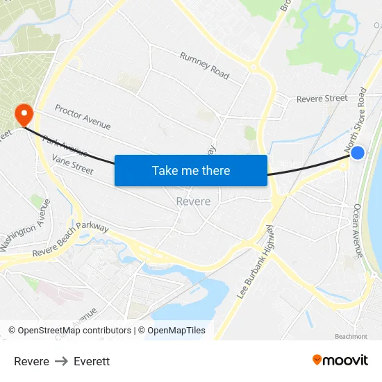 Revere to Everett map