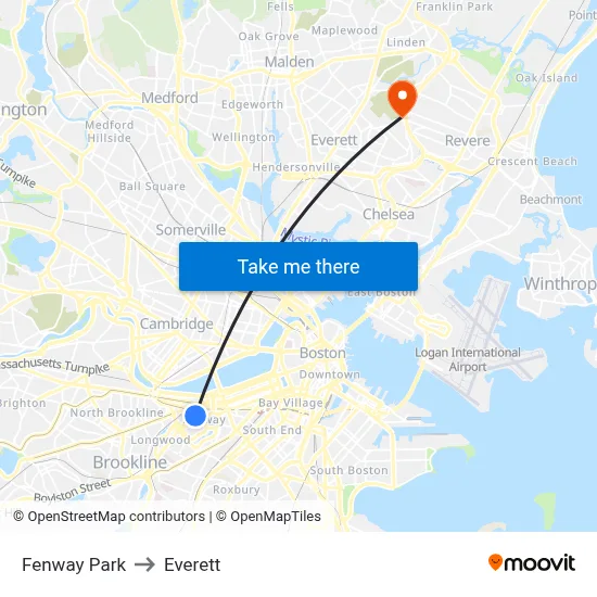 Fenway Park to Everett map