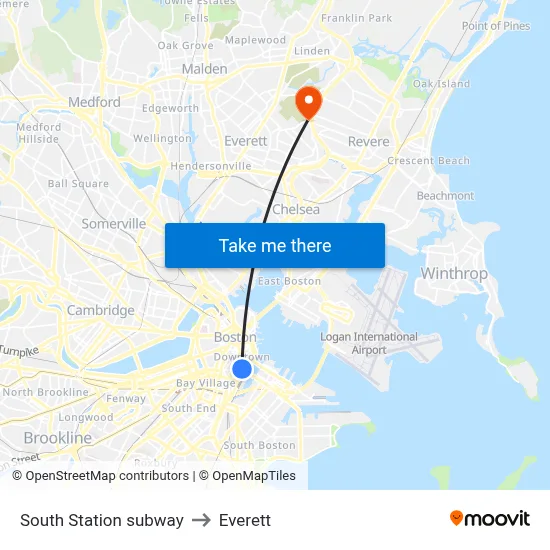 South Station subway to Everett map