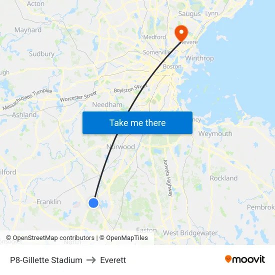 P8-Gillette Stadium to Everett map