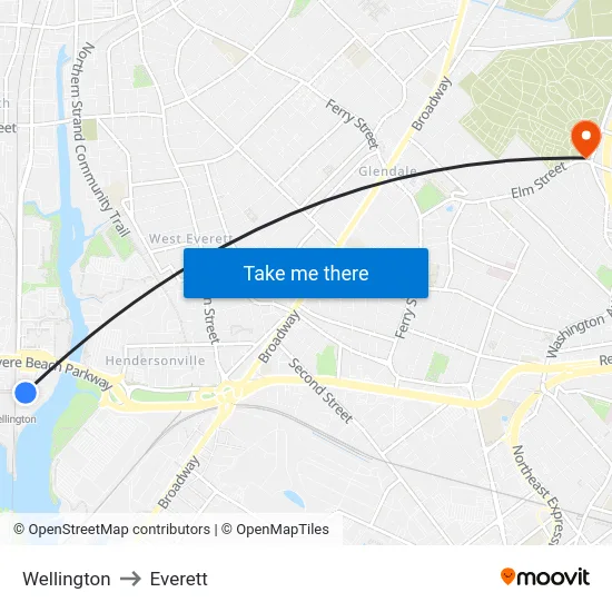 Wellington to Everett map