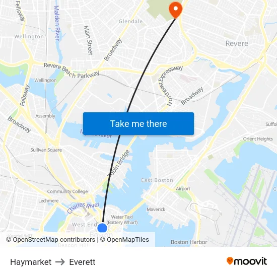 Haymarket to Everett map