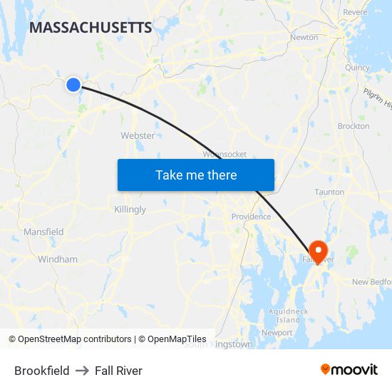 Brookfield to Fall River map