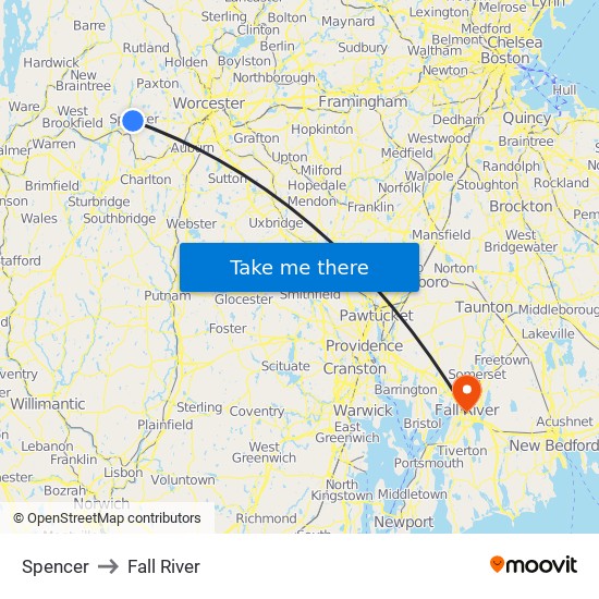 Spencer to Fall River map