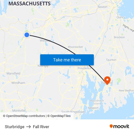 Sturbridge to Fall River map