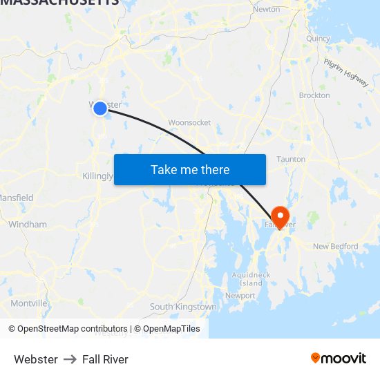 Webster to Fall River map