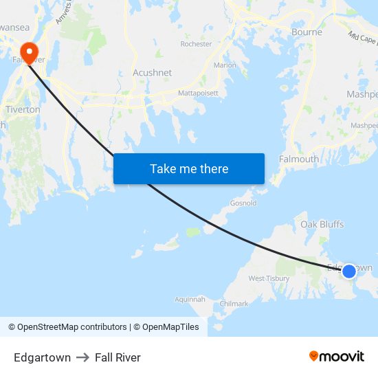 Edgartown to Fall River map