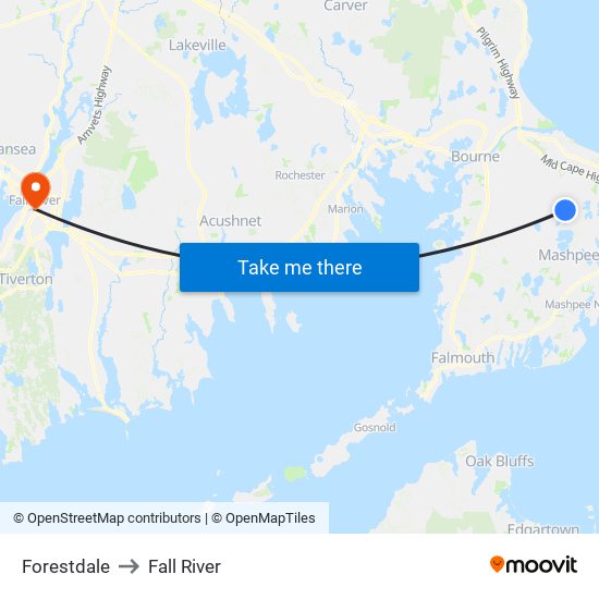 Forestdale to Fall River map