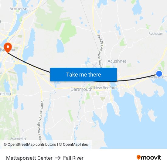 Mattapoisett Center to Fall River map