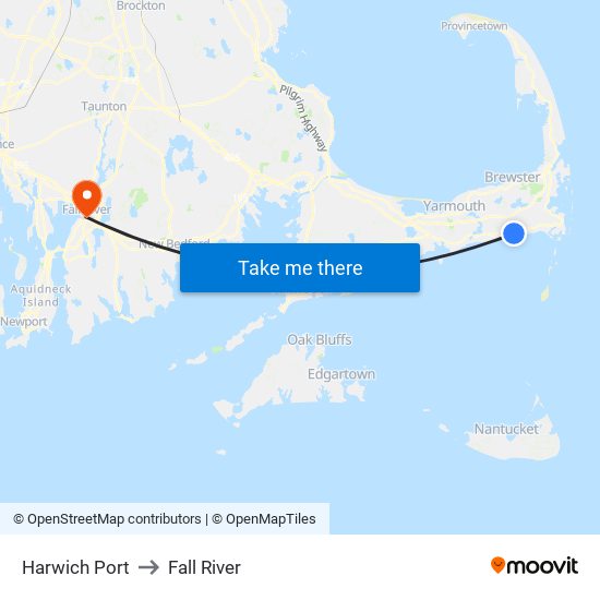 Harwich Port to Fall River map