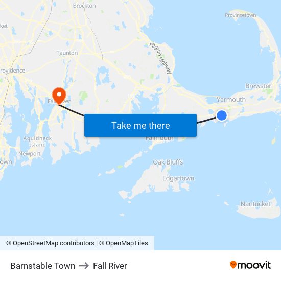 Barnstable Town to Fall River map