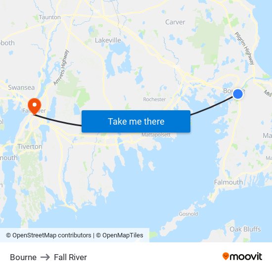 Bourne to Fall River map