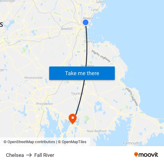 Chelsea to Fall River map