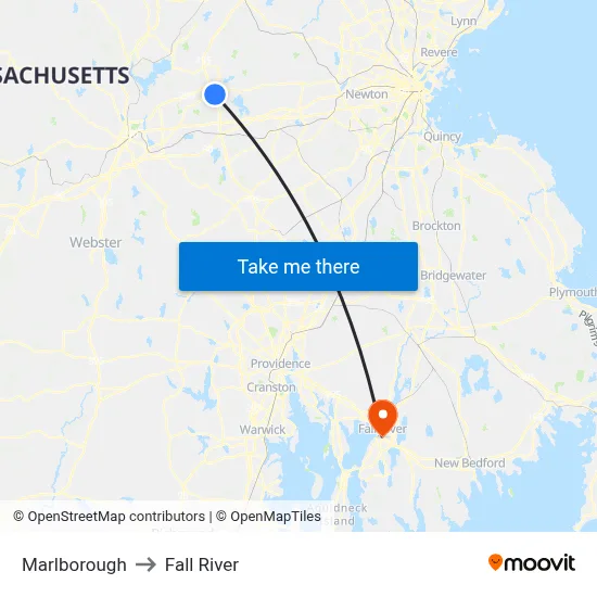 Marlborough to Fall River map