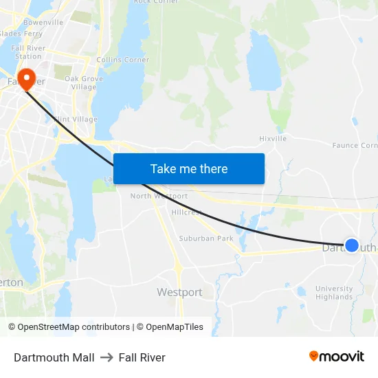 Dartmouth Mall to Fall River map