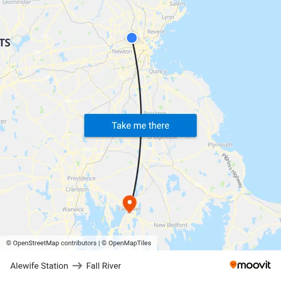 Alewife Station to Fall River map