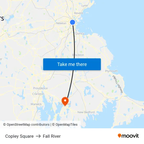 Copley Square to Fall River map