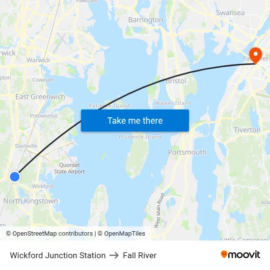 Wickford Junction Station to Fall River map