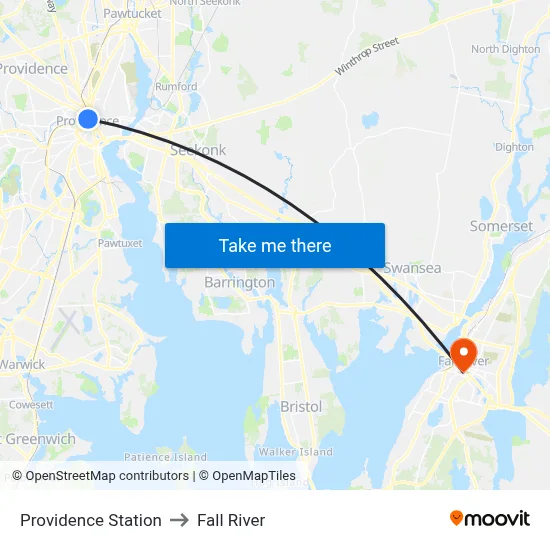 Providence Station to Fall River map