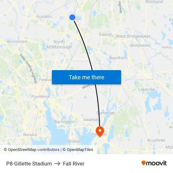 P8-Gillette Stadium to Fall River map