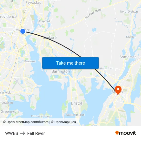 WWBB to Fall River map