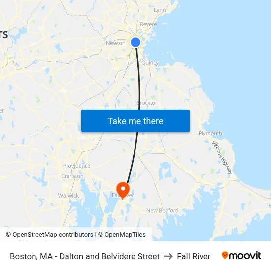 Boston, MA - Dalton and Belvidere Street to Fall River map