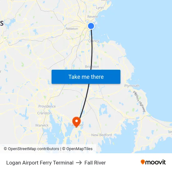 Logan Airport Ferry Terminal to Fall River map