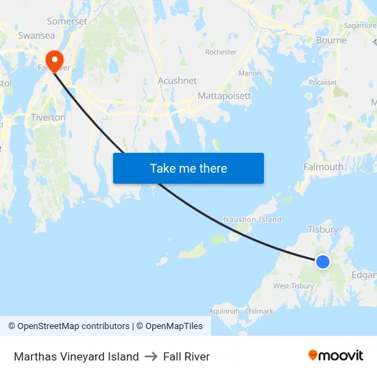 Marthas Vineyard Island to Fall River map