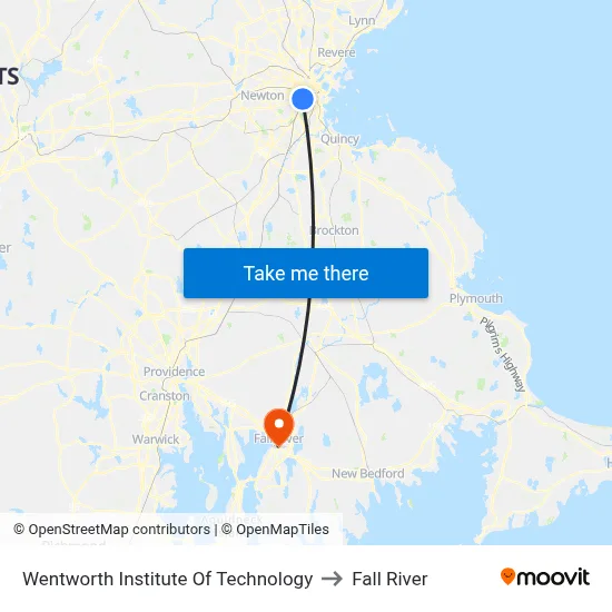Wentworth Institute Of Technology to Fall River map