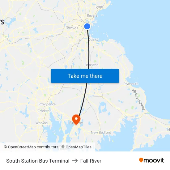 South Station Bus Terminal to Fall River map