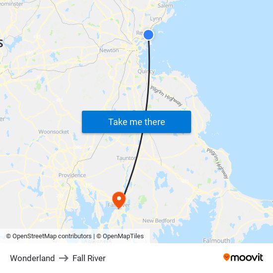 Wonderland to Fall River map