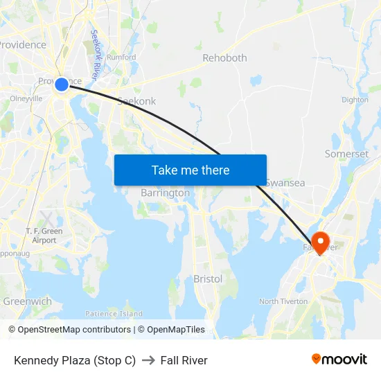 Kennedy Plaza (Stop C) to Fall River map