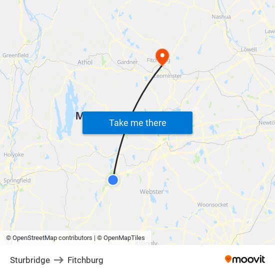 Sturbridge to Fitchburg map