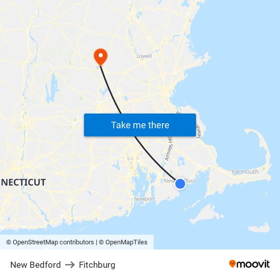 New Bedford to Fitchburg map